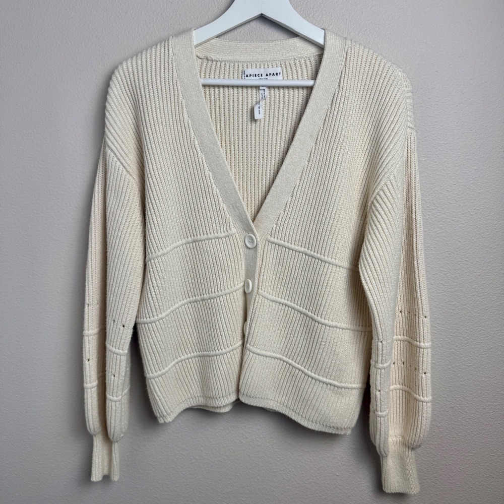 Apiece Apart Ribbed Cardigan Sweater Size S Relaxed Cream Cotton Cashmere Knit